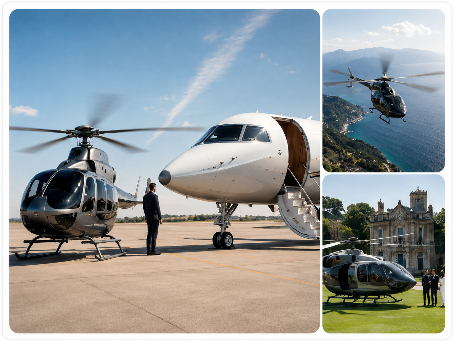 Helicopter and private jet connected journey