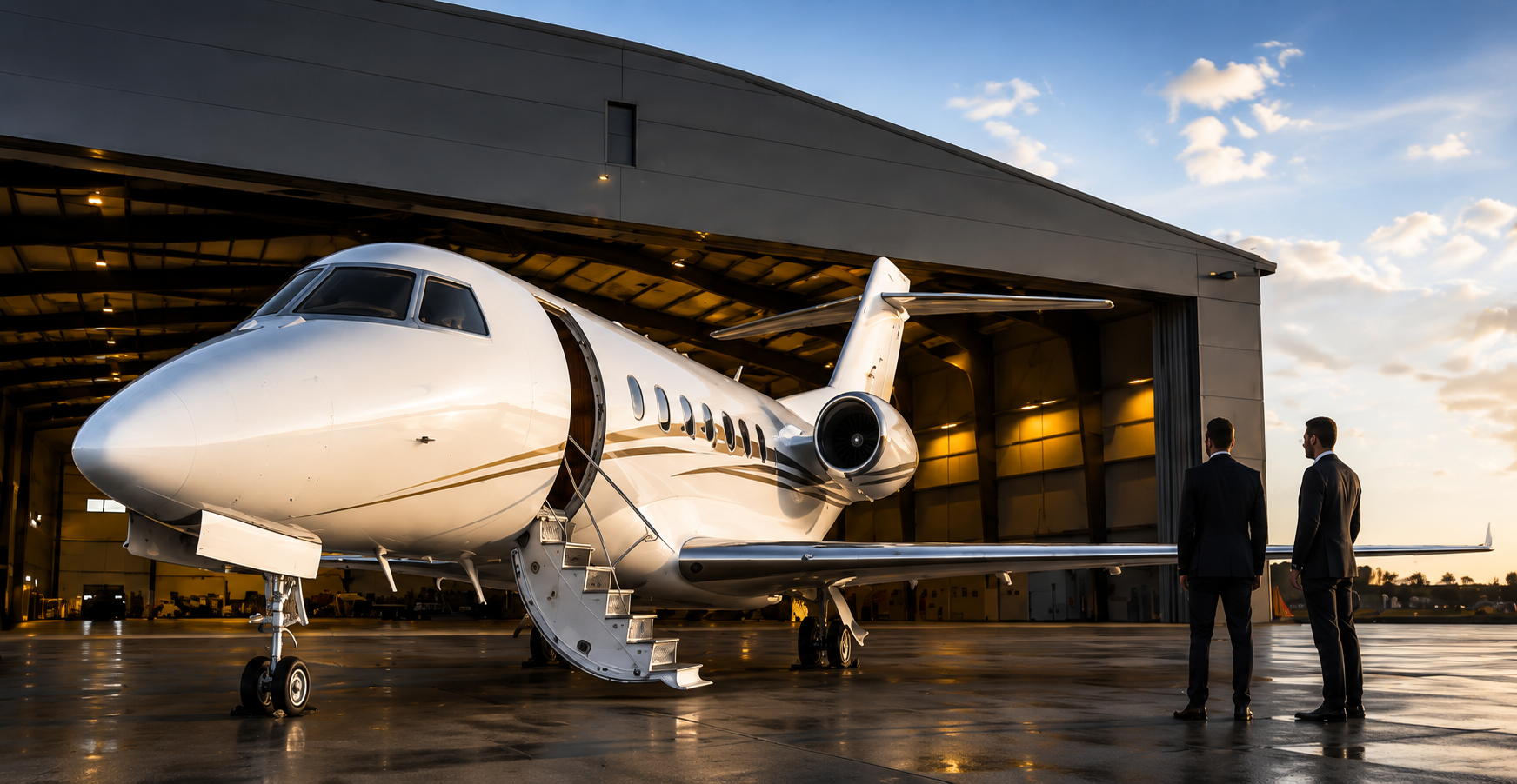 Private jet outside a hangar